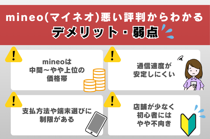 mineo（マイネオ）悪い評判からわかるデメリット・弱点