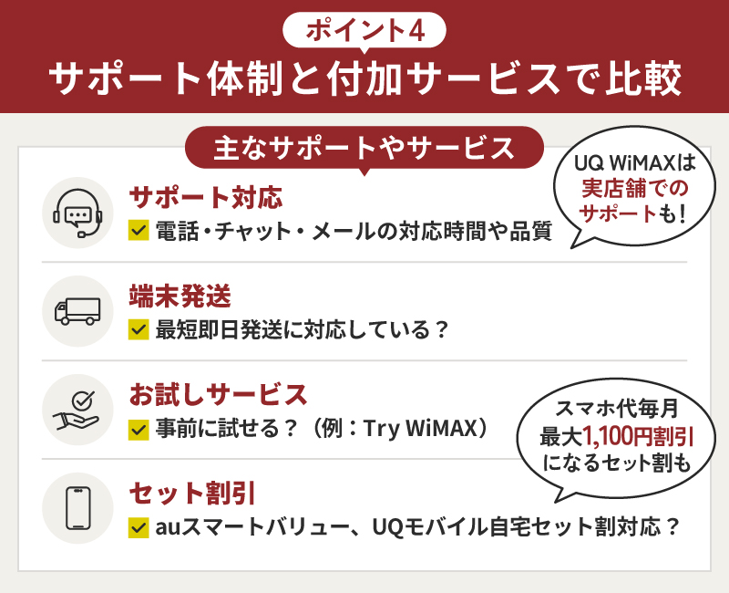 サポート体制と付加サービスで比較