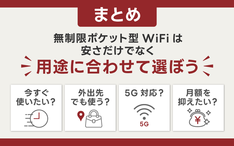 まとめ：無制限ポケット型WiFiは安さだけでなく用途に合わせて選ぼう