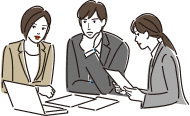 3人の男女の考える姿